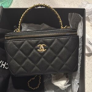 CHANEL Quilted Black Small Bag with Gold Hardware